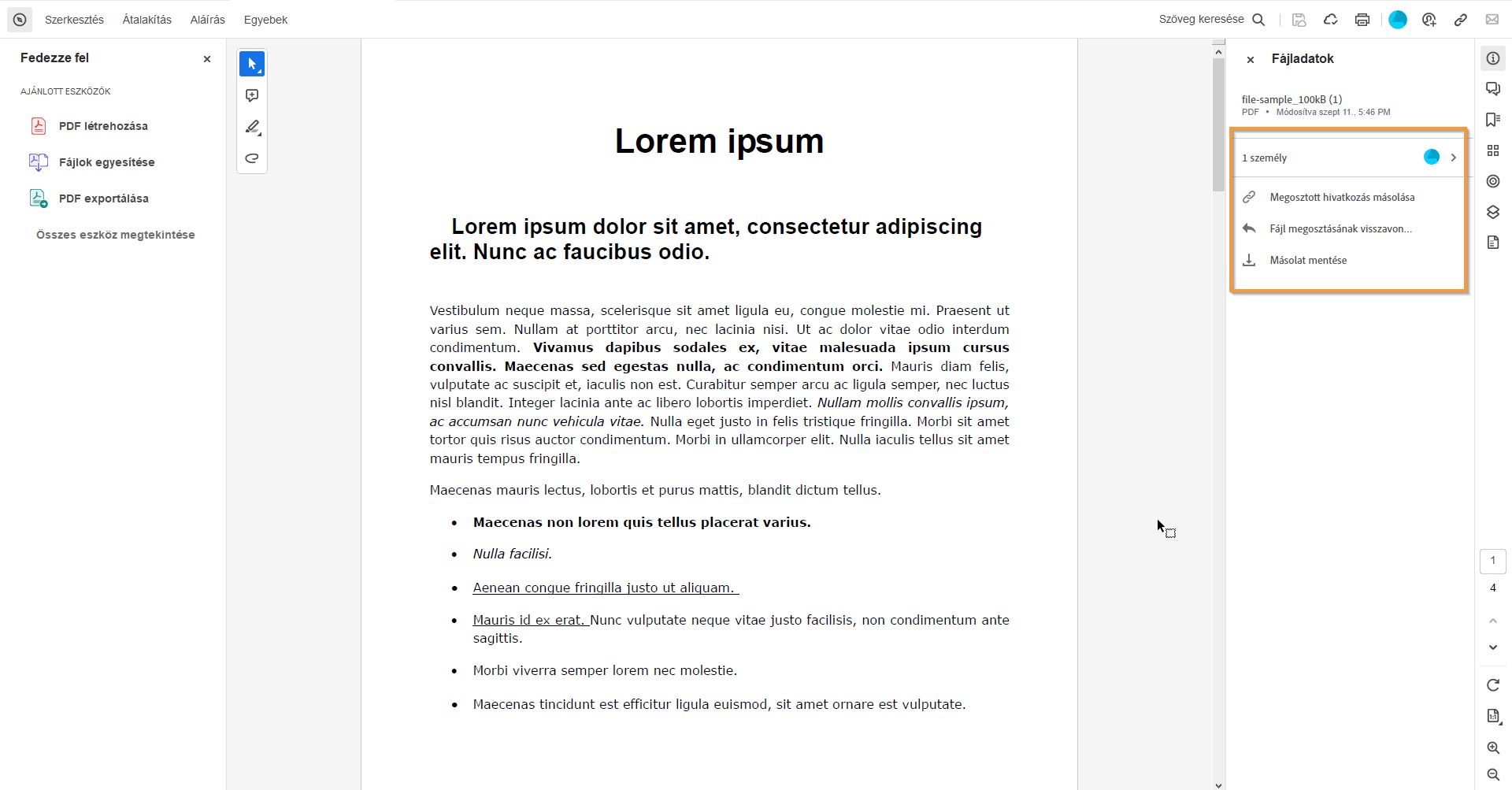 Műveletek egy hiteles fájlon