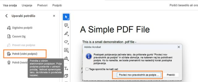 Potrjevanje (vidni podpisi) dokumenta PDF