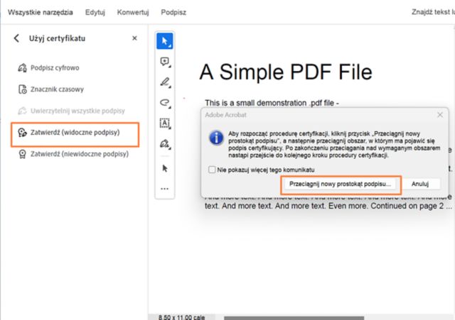 Zatwierdzanie (widoczne podpisy) pliku PDF