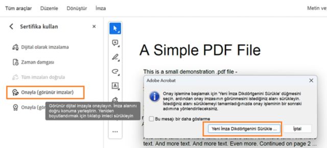 PDF'yi onaylama (görünür imzalar)