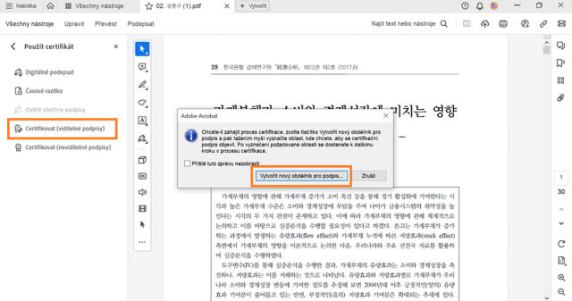 Certifikování (viditelné podpisy) dokumentu PDF