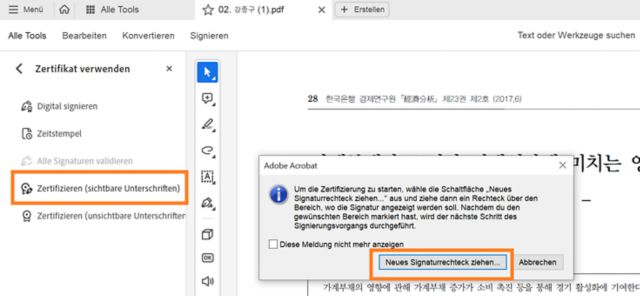 Zertifizieren einer PDF (sichtbare Signaturen)