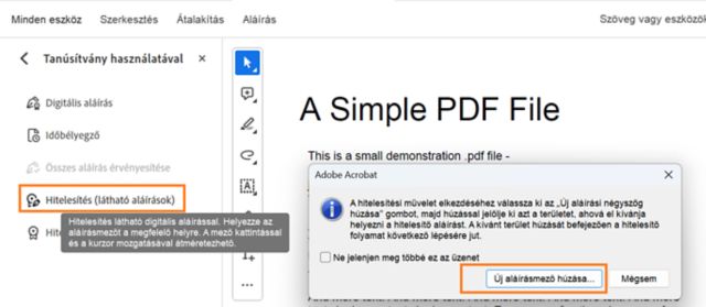PDF hitelesítése (látható aláírásokkal)
