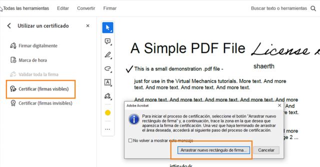 Certificar (firma visible) un PDF
