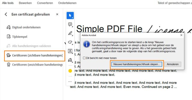 Een PDF certificeren (zichtbare handtekeningen)