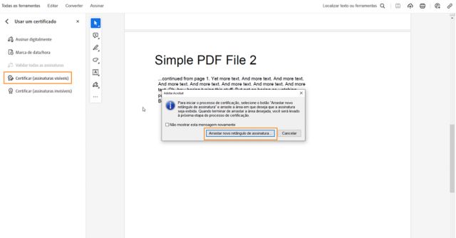 Certificar (assinaturas visíveis) um PDF