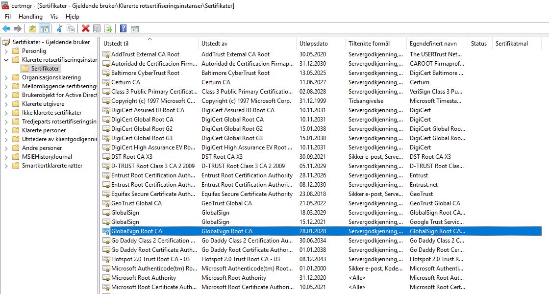 Egenskapersalternativ i GlobalSign Root CA