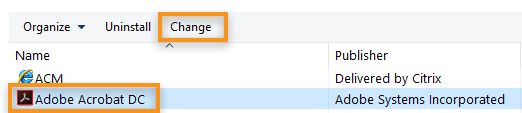 Zmiana lub naprawa instalacji programu Acrobat