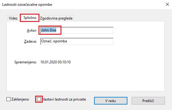 Spreminjanje avtorjevega imena