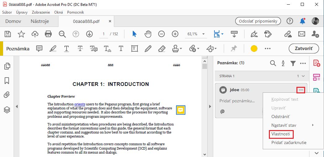 Vlastnosti poznámky