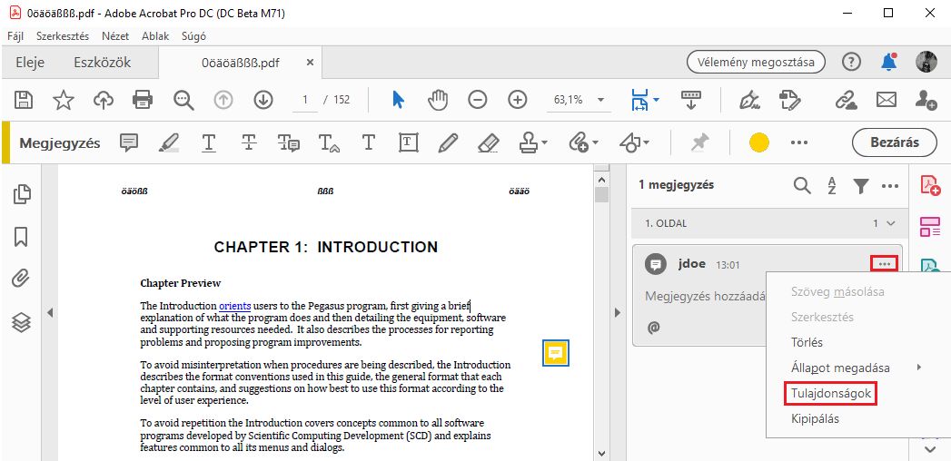 Megjegyzés tulajdonságai