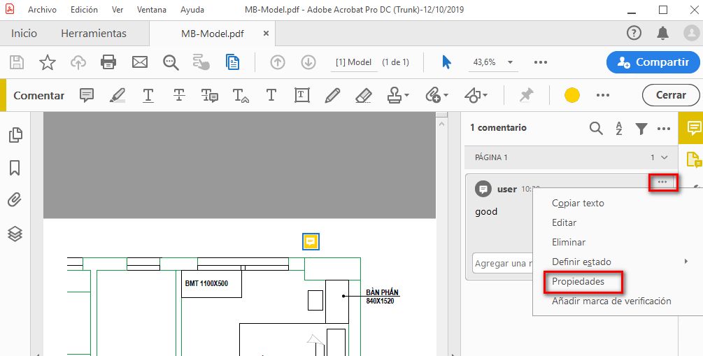 Propiedades de comentarios