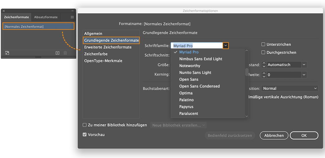 Ændring af standardskrifttypen