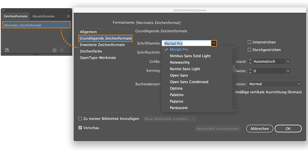 Ändern der Standardschrift