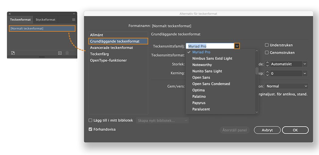 Ändra standardteckensnitt