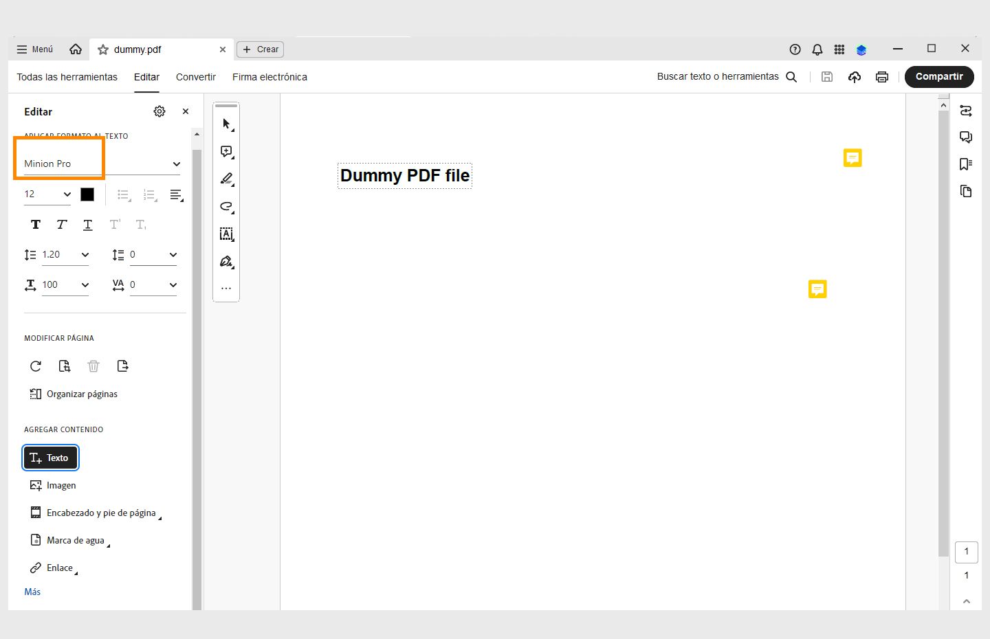 La opción Fuente está resaltada