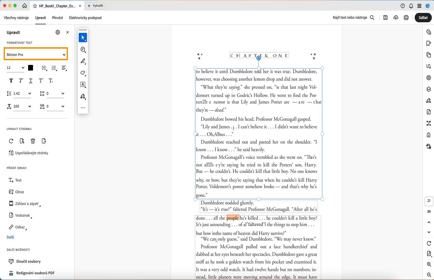 Možnost Písmo je zvýrazněna
