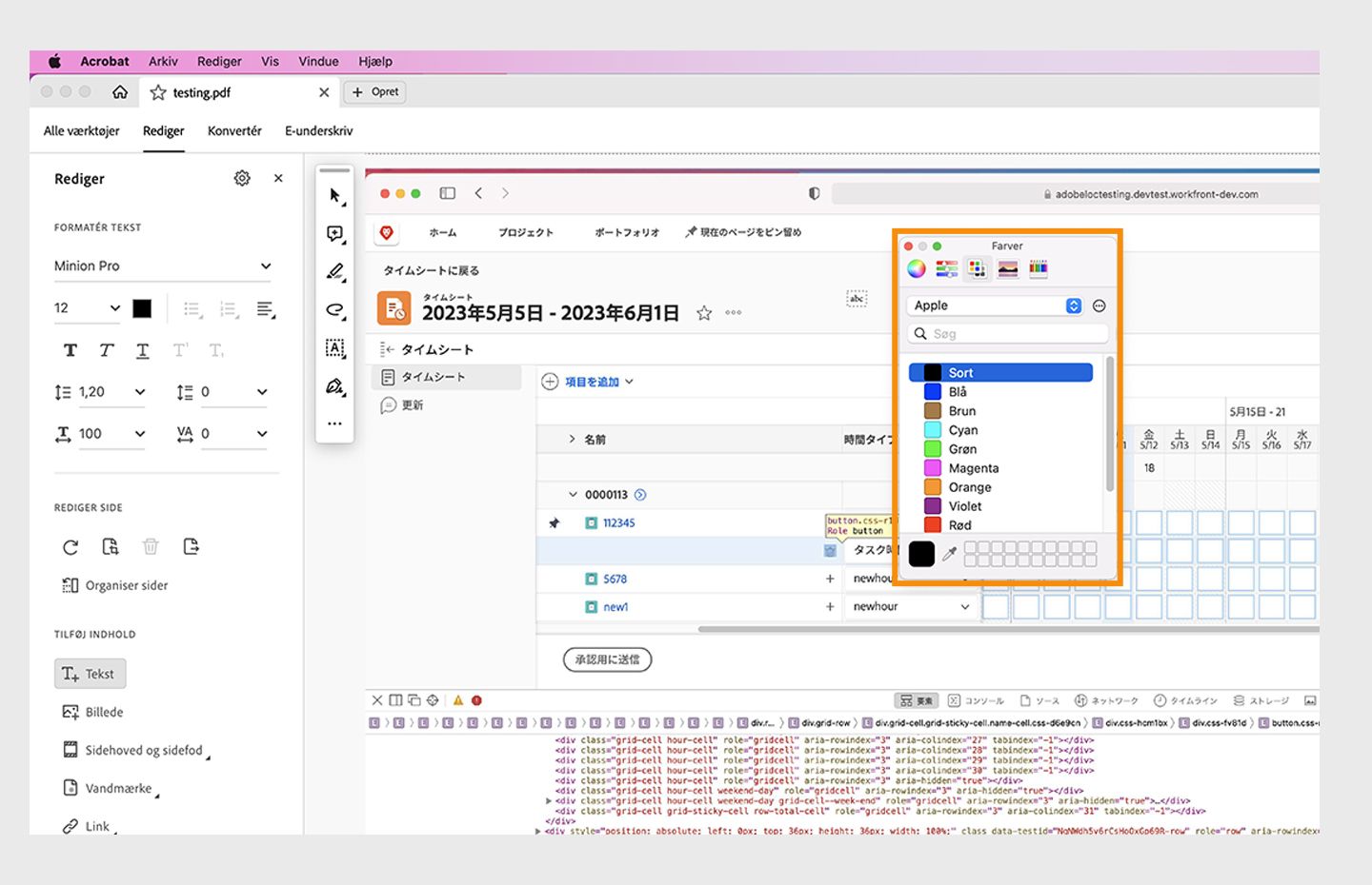 Dialogboksen Skriftfarve for macOS vises