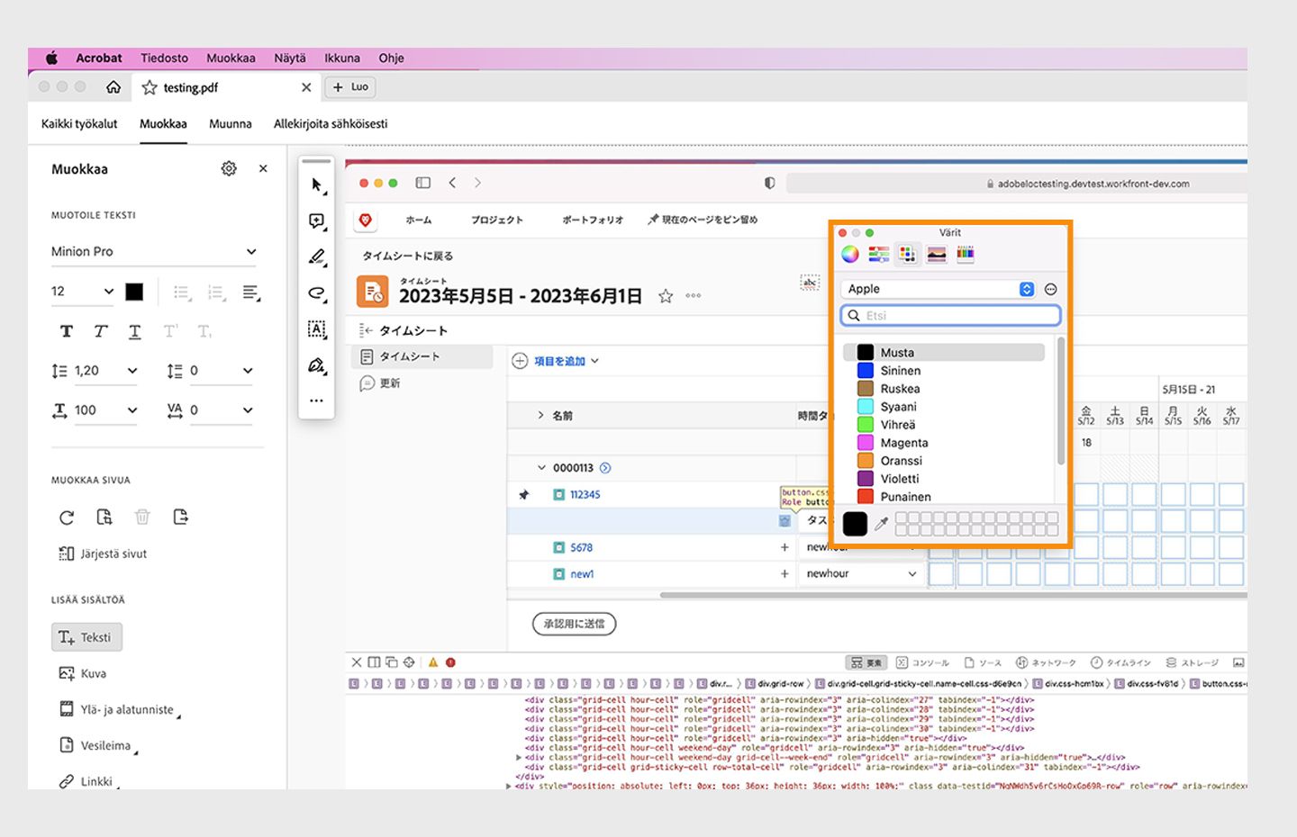 Esiin tulee macOS:n fonttivärin valintaruutu