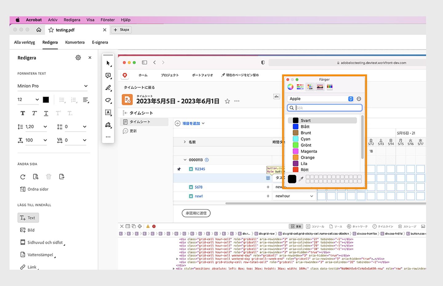 Dialogrutan Teckensnittsfärg för macOS visas