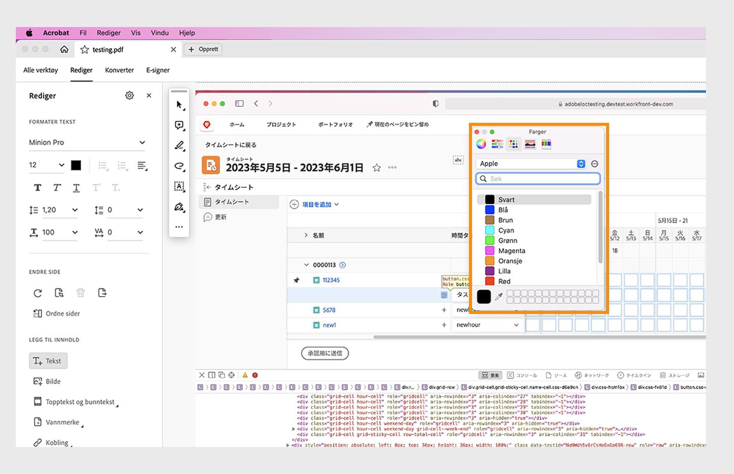 Skriftfarge-dialogboks for macOS vises