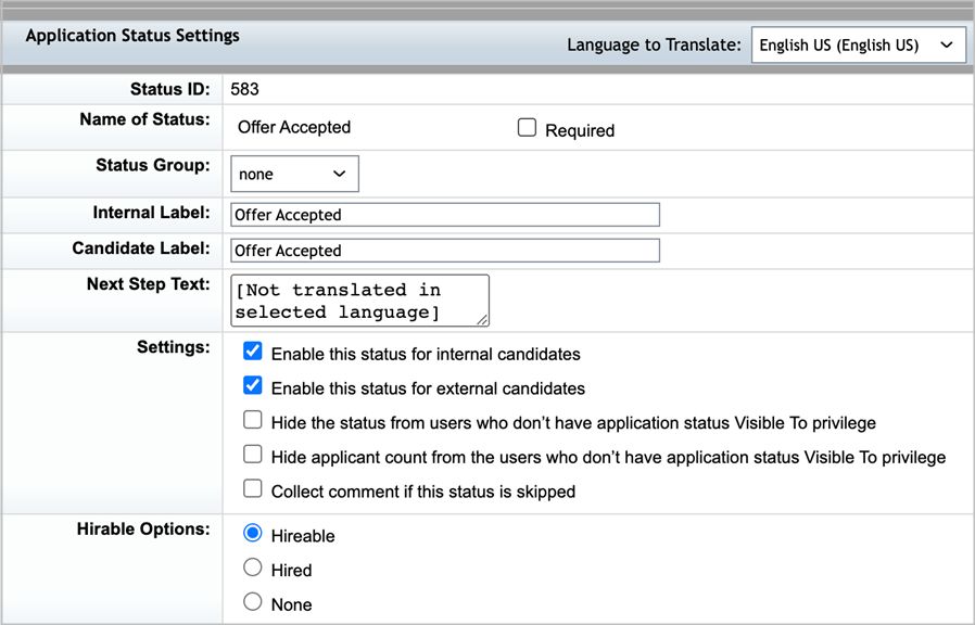 Acrobat Sign para SAP SuccessFactors: Cambiar el estado de la solicitud de trabajo