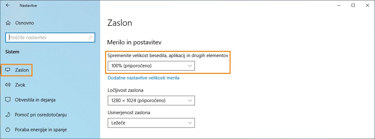 Spreminjanje merila pisave in DPI