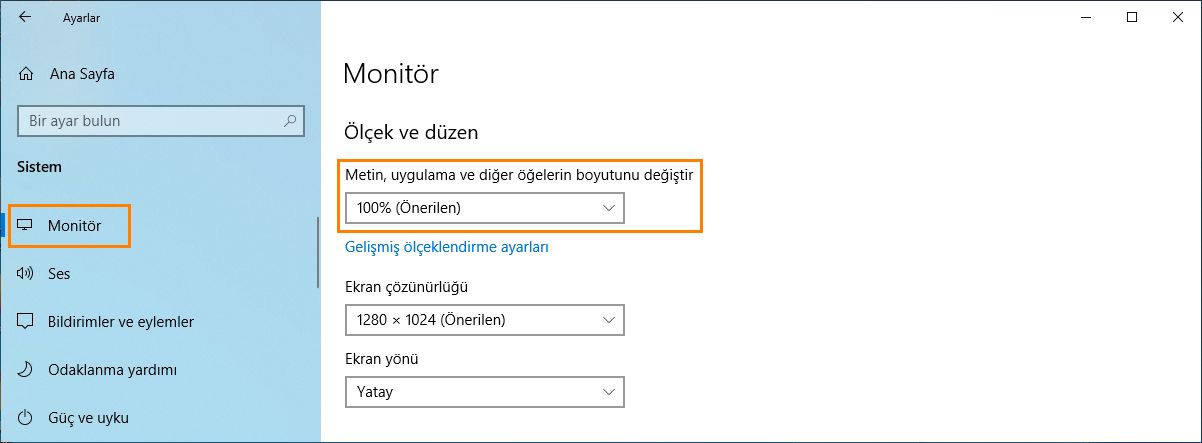 Font ve DPI ölçeklendirme