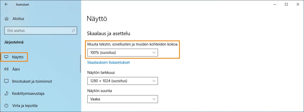 Kirjasinten ja DPI:n skaalaus