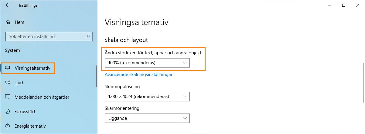 Skalning av typsnitt och DPI