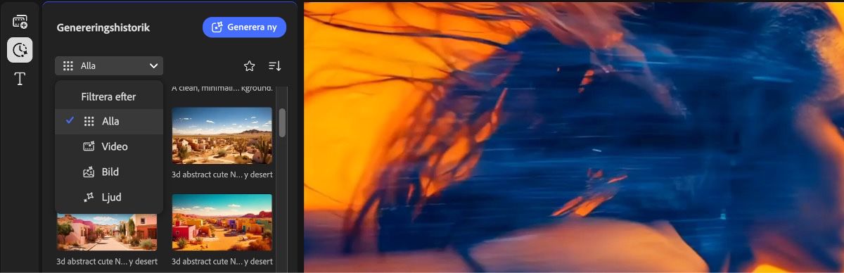 Panelen Dina media är öppen och den listar alla tillagda videor samt tidslinjen.Det finns alternativ för att söka i tidslinjen samt överföra nya mediafiler.