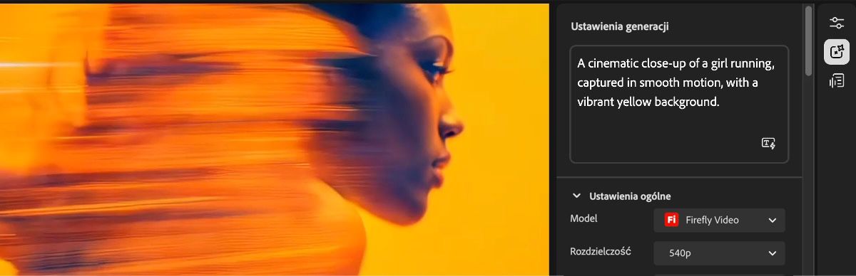Edytor wyświetla panel ustawień generowania z okienkiem monitu i rozwijanym menu wyboru modelu.