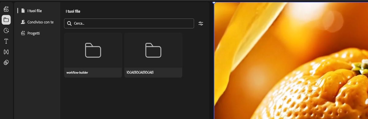 Il pannello Origini è aperto e mostra tutti i video aggiunti e la timeline. Sono disponibili opzioni per ricercare la timeline e caricare nuovi file multimediali. 