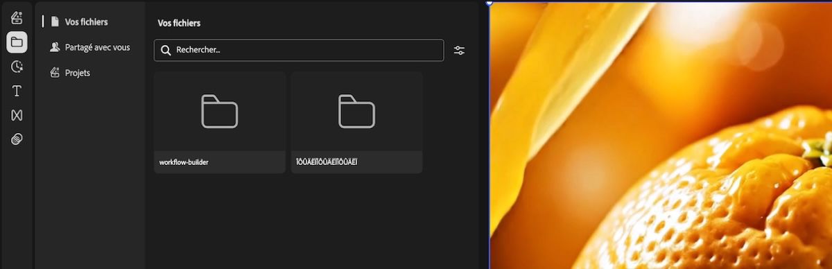 Le panneau Sources est ouvert et répertorie toutes les vidéos ajoutées ainsi que le montage. Il propose des options de recherche dans le montage et de chargement de nouveaux fichiers média. 