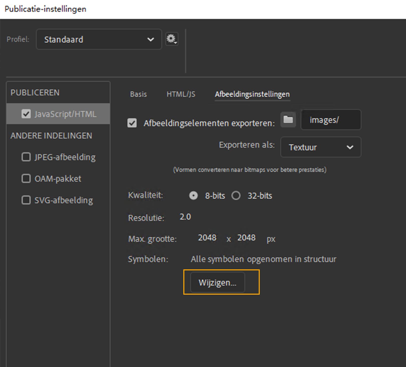 Gedeeltelijke symboolselectie wijzigen