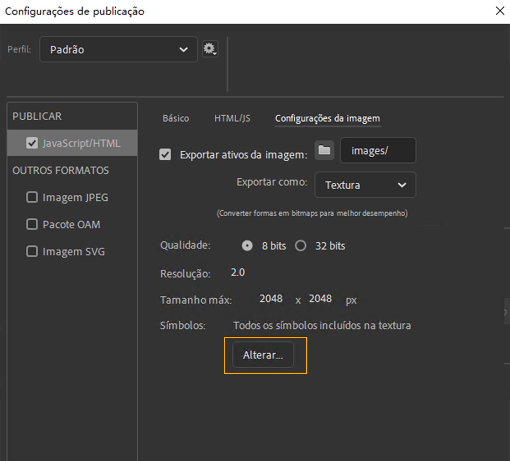 Alterar seleção de símbolo parcial