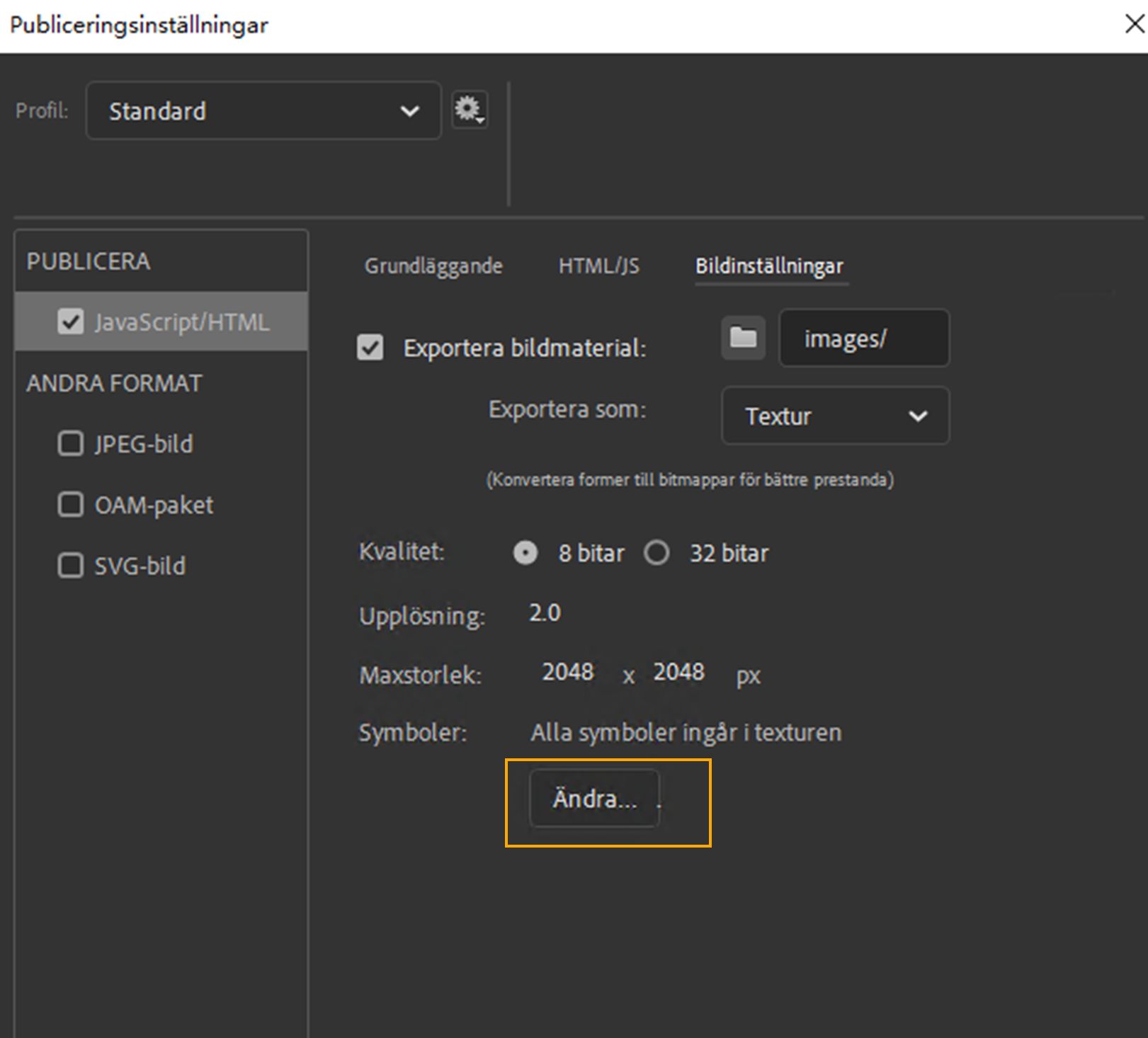 Ändra delvist val av symboler