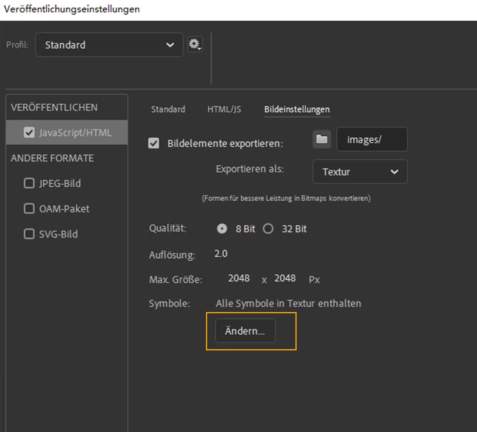 Teilweise Symbolauswahl ändern