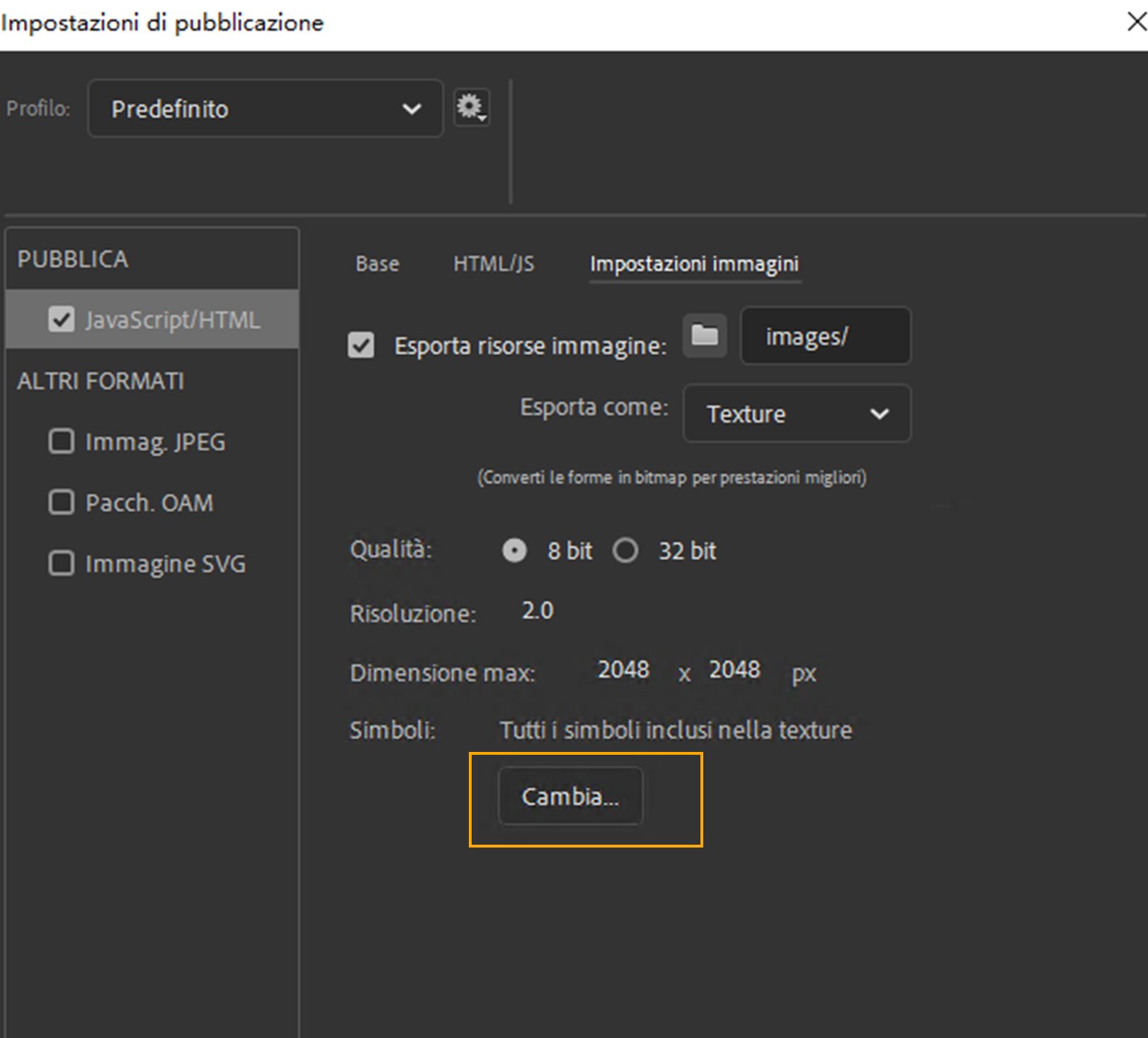 Modificare la selezione parziale del simbolo