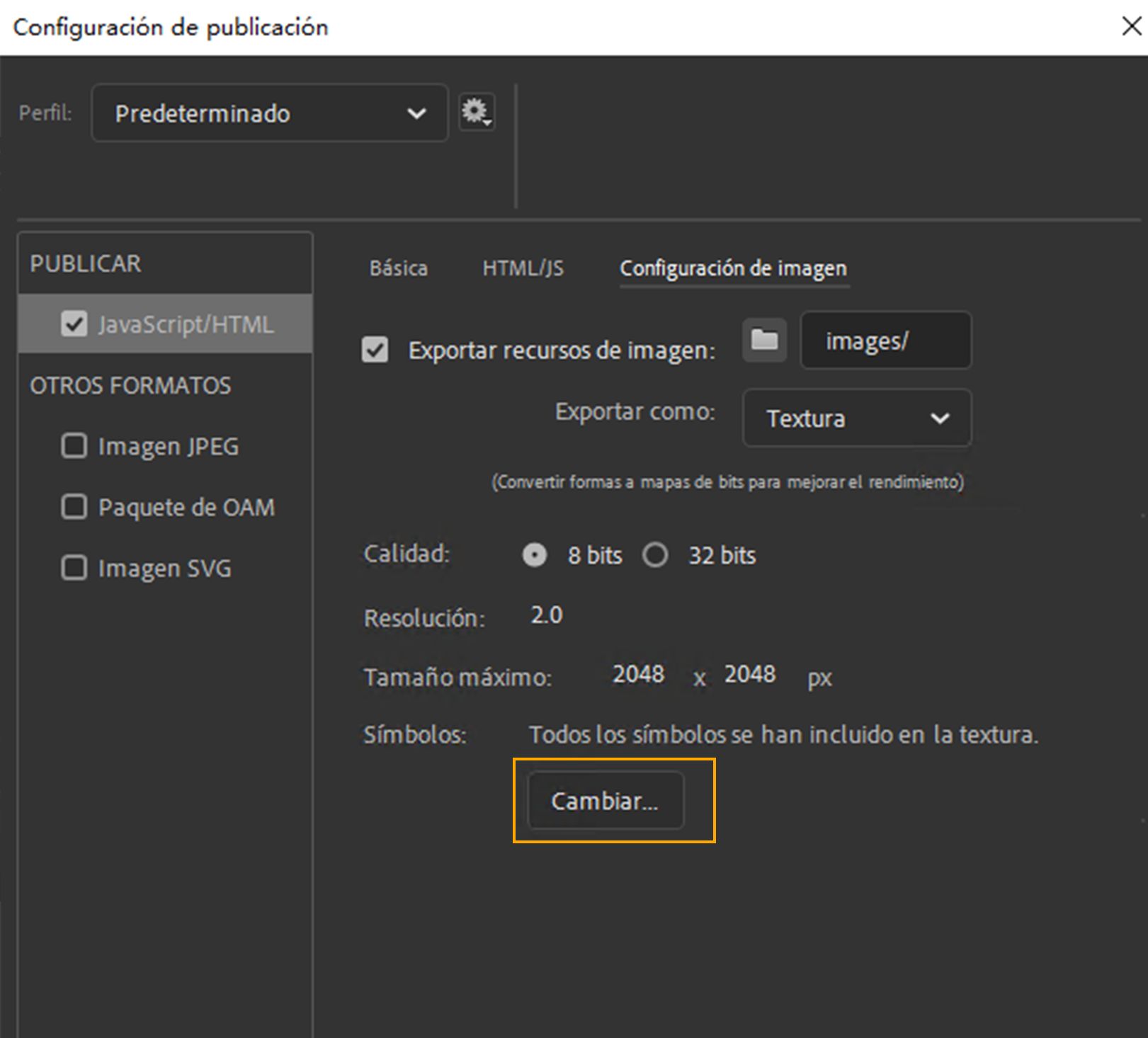 Cambio de selección parcial de símbolos