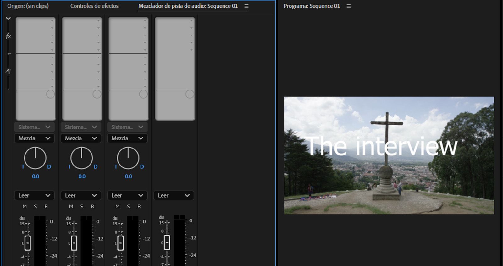 La interfaz de usuario de las funciones de canal muestra varias pistas de audio en un diseño de consola de audio para la mezcla de audio. 