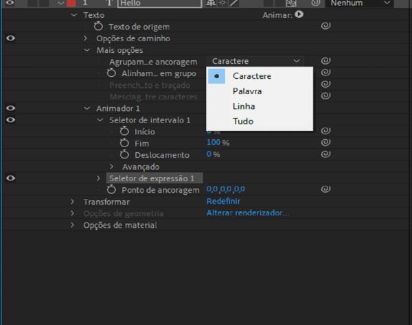 O texto original, quando rotacionado e com o Alinhamento em grupo definido como Caractere, Palavra e Linha