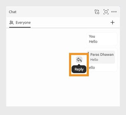 Chat pod showing the option to send a quoted reply