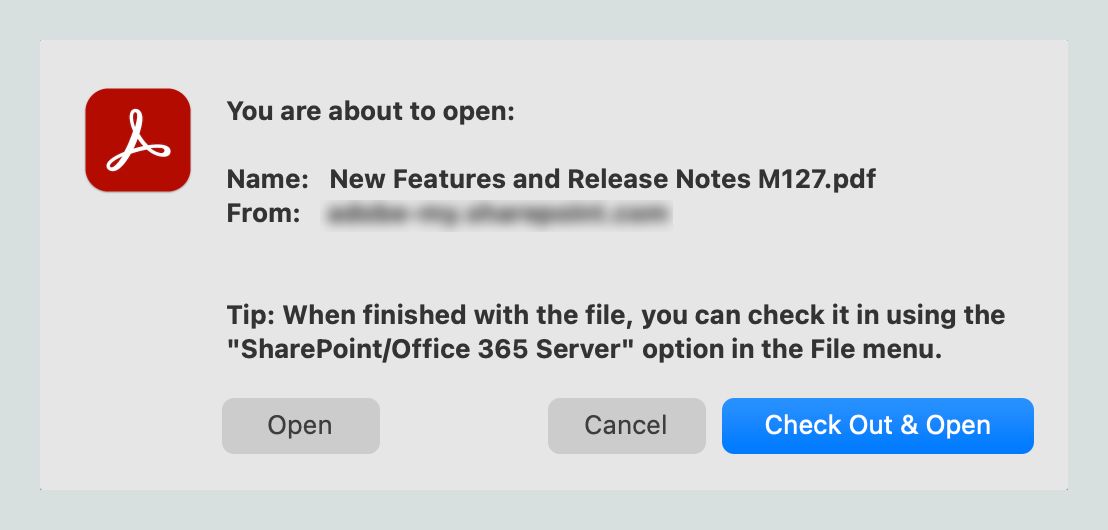 Extrayez et ouvrez un fichier SharePoint depuis Acrobat sur bureau.