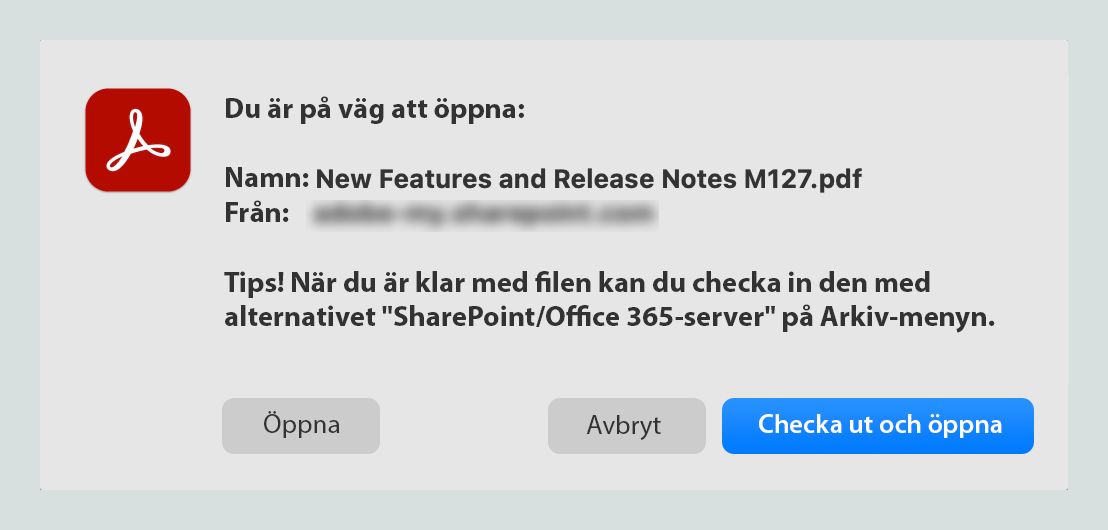 Checka ut och öppna en SharePoint-fil från Acrobat på datorn.