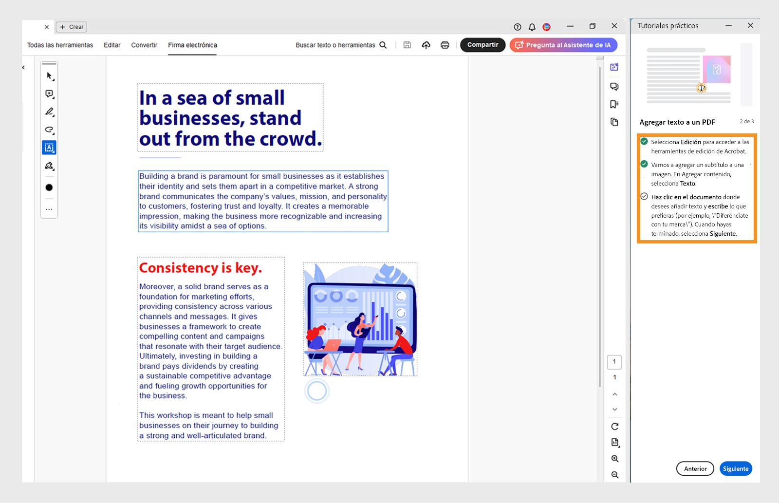 Las marcas se muestran para las acciones completas en el tutorial de Ayuda.