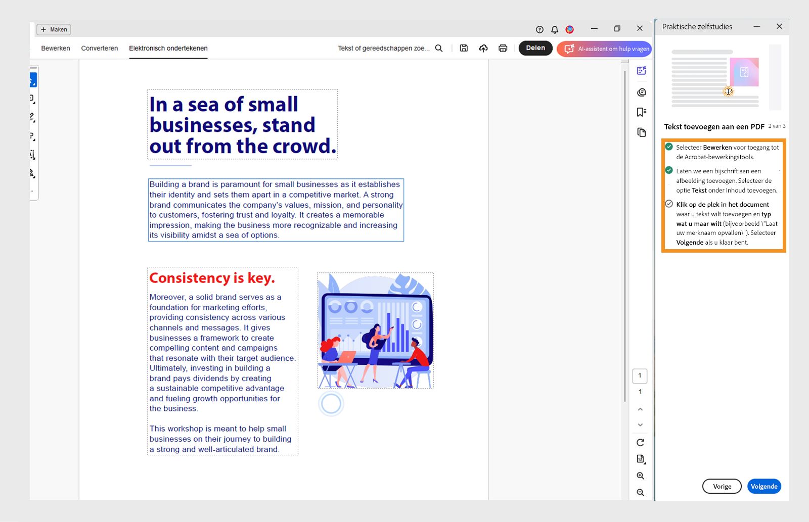 In de Help-tutorial worden de voltooide handelingen gemarkeerd met vinkjes.