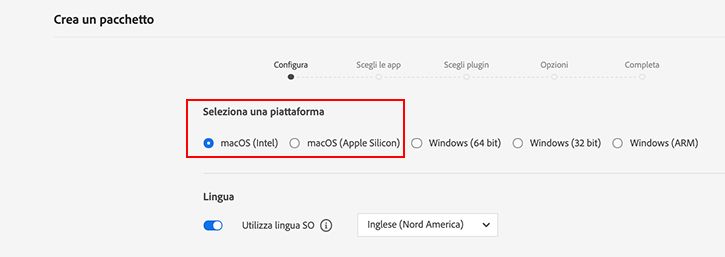 Selezione di una piattaforma macOS