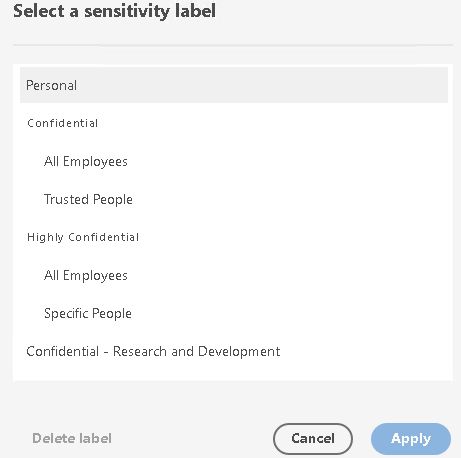 Gevoeligheidslabel selecteren