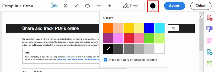 Scegliere il colore con cui compilare il modulo